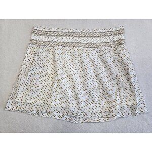 Carve Designs Boho Mini Skirt L White & Brown Textured Pattern Elastic Pull On